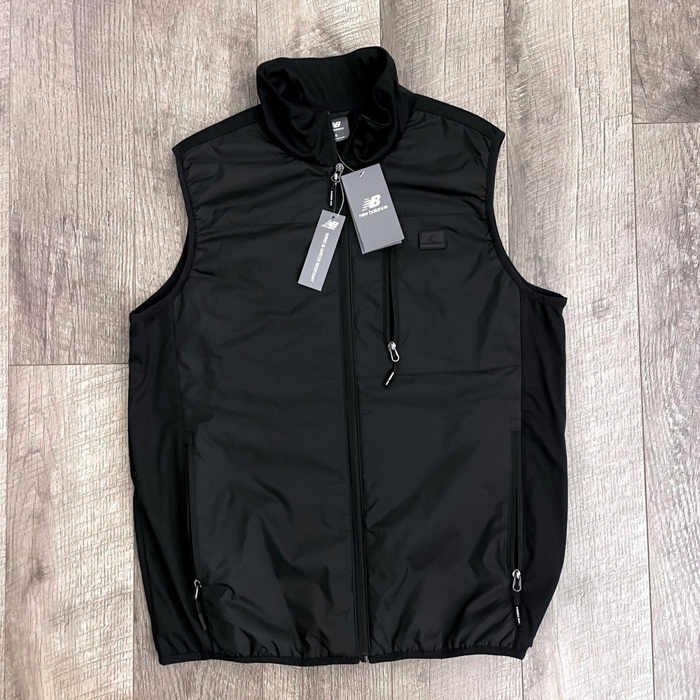 New Balance Mens Black Full Zip Vest Wind Water Resistant Mock Neck Small NWT